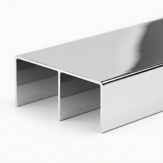 Chrome aluminium wardrobe top double track 5.7m system for sliding wardrobe doors and framing installation