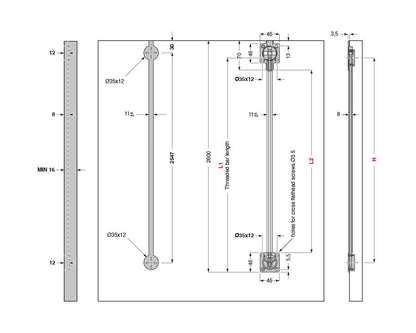 Cinetto black zamac wooden door straightener, 2600 mm length with top‑ and back‑adjustment for warp prevention