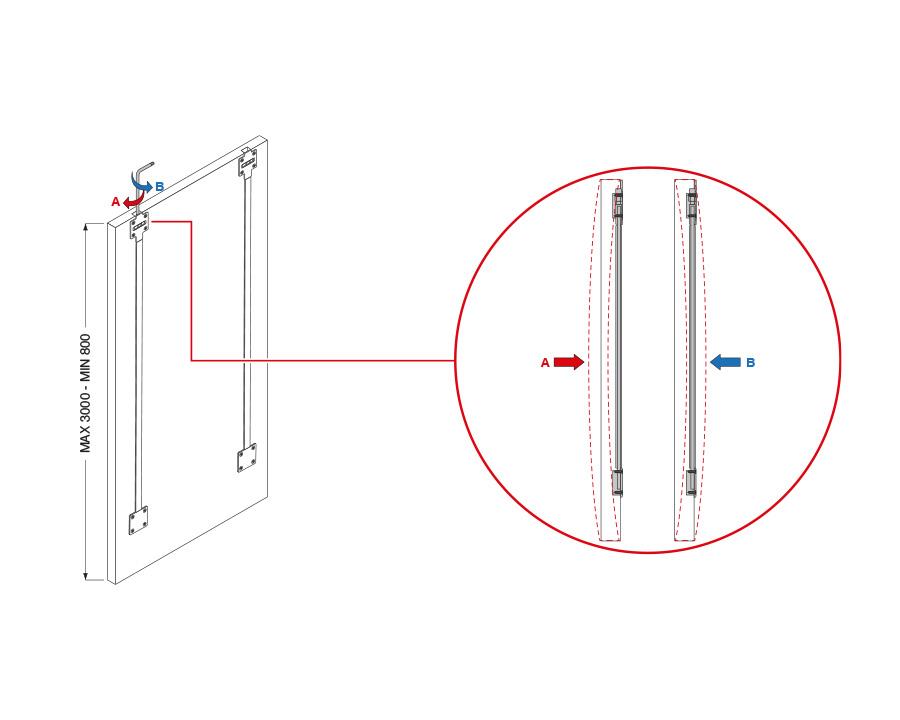 Cinetto black zamac wooden door straightener, 2600 mm length with top‑ and back‑adjustment for warp prevention