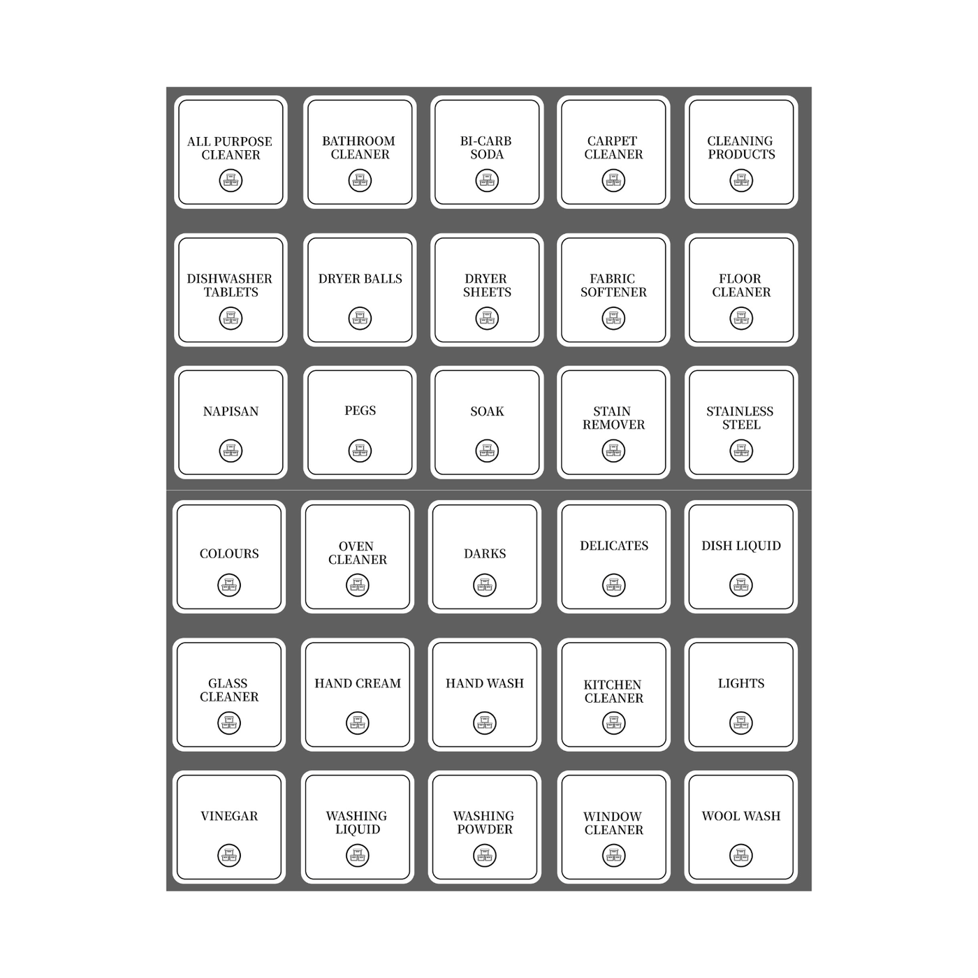 Laundry & Cleaning Labels – 30 Square Stickers