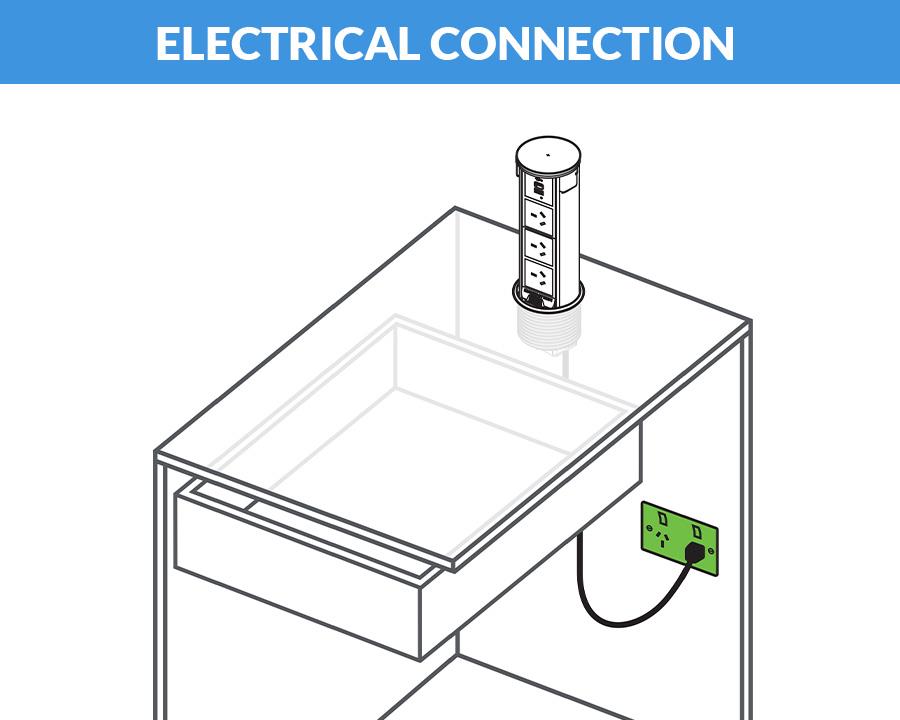 Docking Drawer Duo Flush Pop-Up Outlet with QI Wireless Charging in Black. 1 GPO, 1 USB-A & 1 USB-C