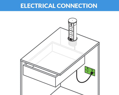 Docking Drawer Quad Flush Pop-Up Outlet with QI Wireless Charging in Black. 3 GPO, 1 USB-A & 1 USB-C