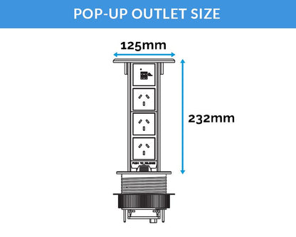 Docking Drawer Pop-Up Outlet with QI Wireless Charging in White. 3 GPO & 2 USB-A