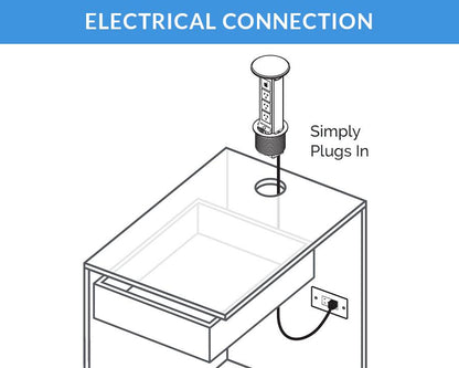 Docking Drawer Pop-Up Outlet with QI Wireless Charging in White. 3 GPO & 2 USB-A