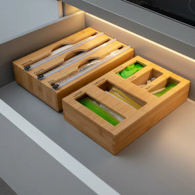 Bamboo Food Wrap Dispenser & Sandwich Bag Organiser Pack