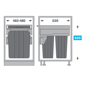 Pull-Out Kitchen Bin – 500mm Cabinet (74L)