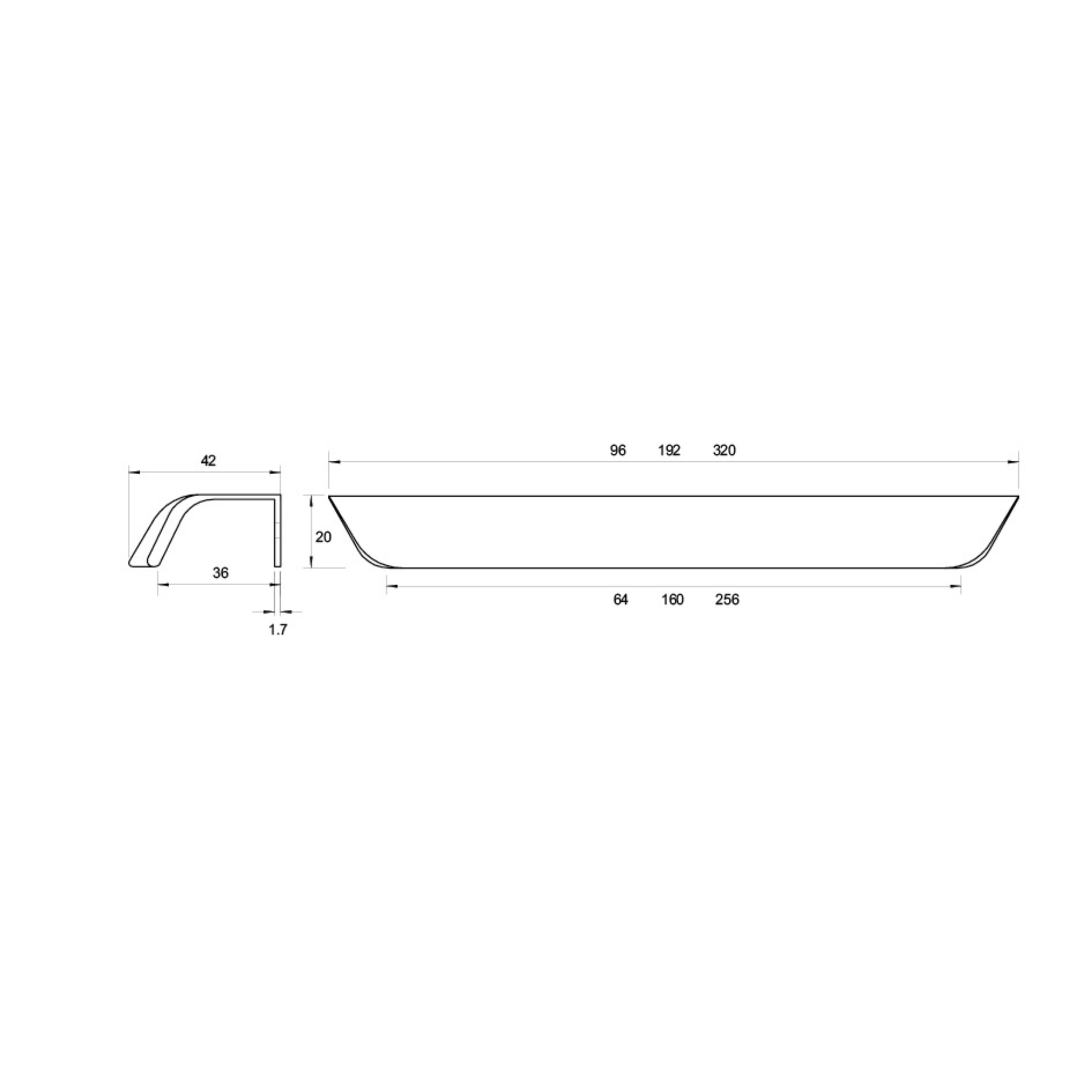 Edge pull 2 screw fix handle for modern kitchen cabinets and drawers