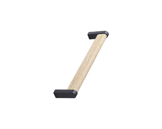 Furnipart 168mm Crossing Handle in Oak Lacquered and Matt Black, ideal for cabinets and drawers
