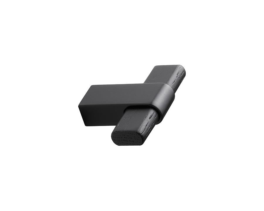 Furnipart Crossing Knob. Finish: Black Ash/Matt Black. Material: Wood & Zamac. Length: 50mm. Height: 11mm. Protrusion: 39mm by W&B