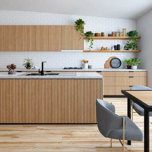 Groove Porta timber battens 2.7m x 78mm x 21mm for decorative feature walls and kitchen island panelling.