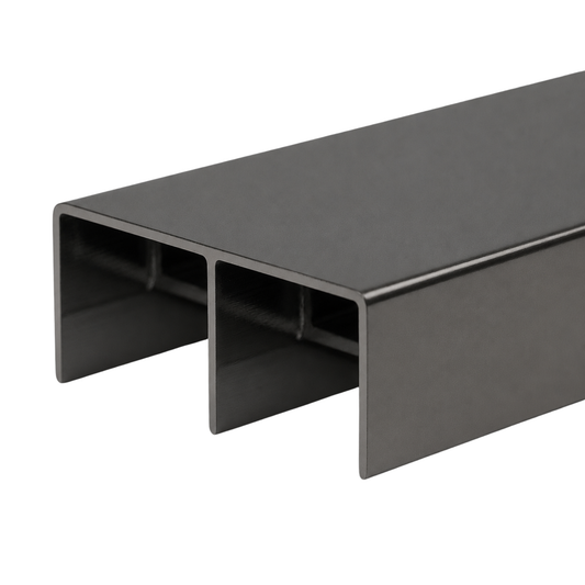 Gunmetal aluminium wardrobe top double track 5.7m system for sliding wardrobe doors and framing installation