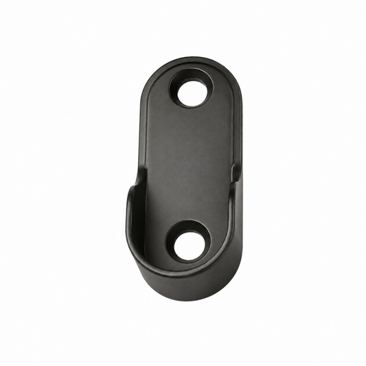 Gunmetal grey 16mm oval end flange wardrobe rail support bracket for secure clothes rail tube installation and mounting system