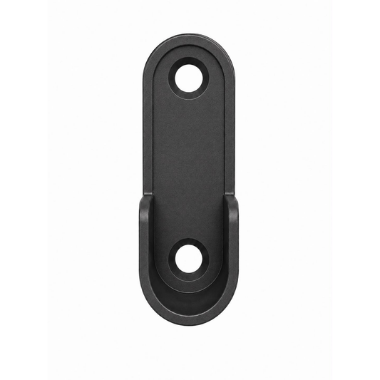 Gunmetal grey oval end flange for 16mm wardrobe hanging rail, providing secure support for closet rod installations.