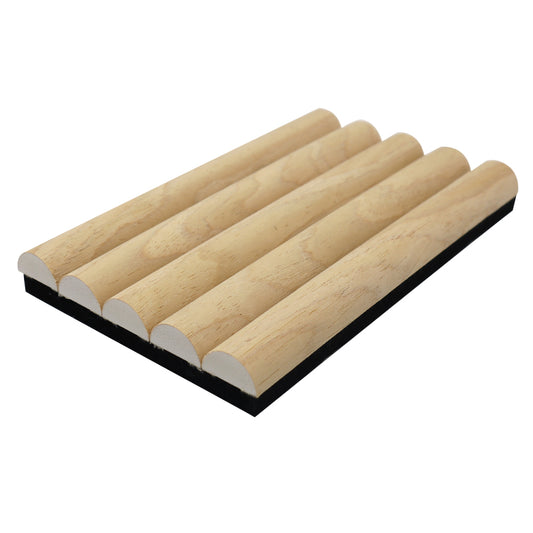 Half round soft oak acoustic wall panel – curved decorative timber slat wood panel for interior walls, ideal for living rooms, offices, and commercial spaces with sound-absorbing light oak finish
