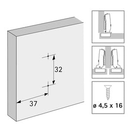 Cross mounting plate with oblong hole height adjustment, nickel plated, Hole line 37 x 32 mm, for screwing on, distance 0.0 mm 9071575