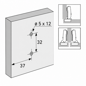 Cross mounting plate with oblong hole height adjustment, nickel plated, Hole line 37 x 32 mm, with expanding sockets (for drilling ø 5 x 12 mm), distance 1.5 mm 9071596