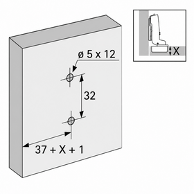 Cross mounting plate with oblong hole height adjustment, nickel plated, Hole line 37 x 32 mm, with expanding sockets (for drilling ø 5 x 12 mm), distance 1.5 mm 9071596
