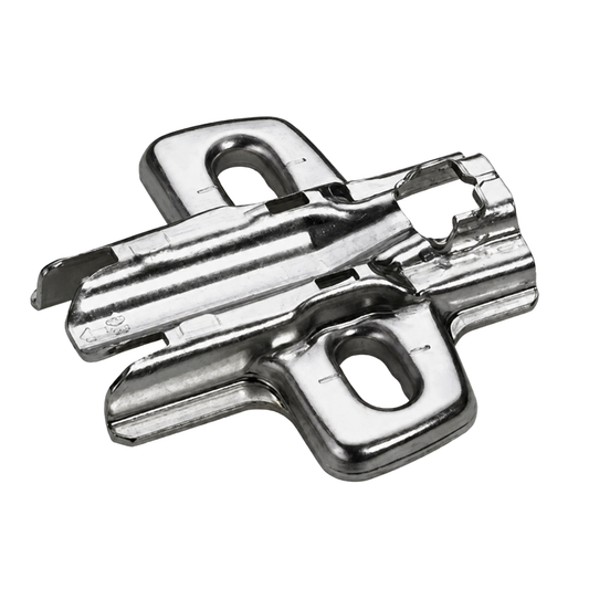 Hettich Sensys 37 x 32mm nickel plated cross mounting plate with oblong hole height adjustment