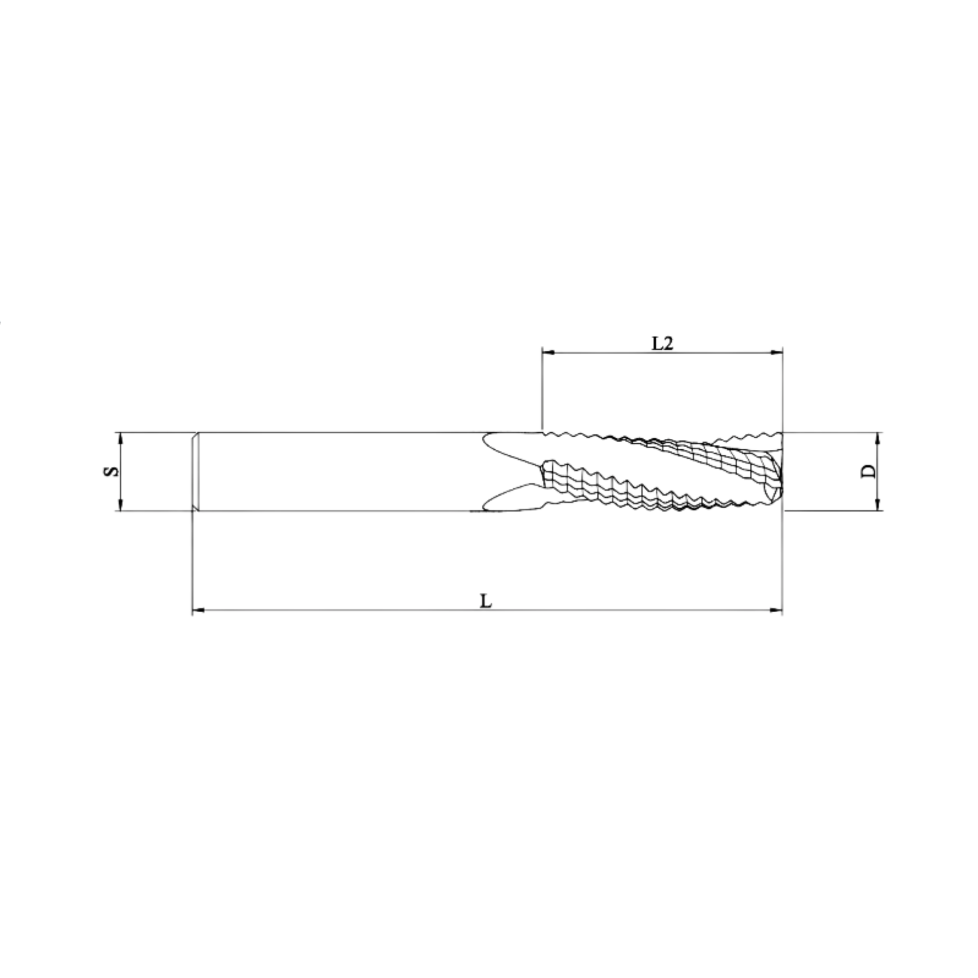 3-flute roughing spiral 25mm D x 75mm L2 for fast and efficient rough cutting of wood, MDF, and composite materials; durable CNC milling tool