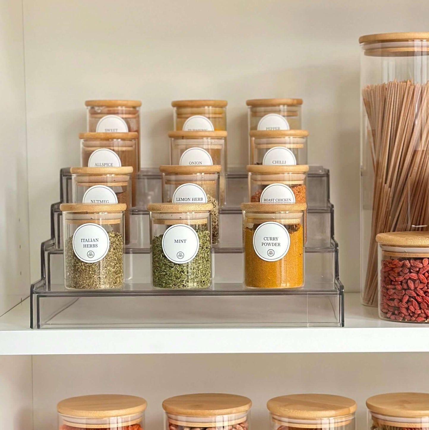 Round Glass Bamboo Herb and Spice Storage Jar Set – 12 Pack-0