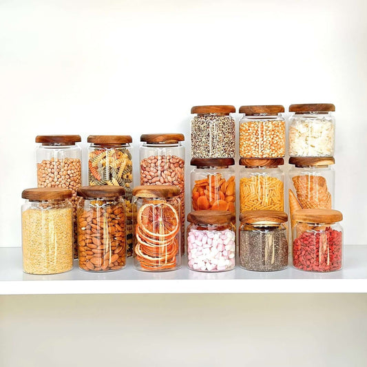 Acacia Lid Glass Jar Small Pantry Organisation 15 Pack-0