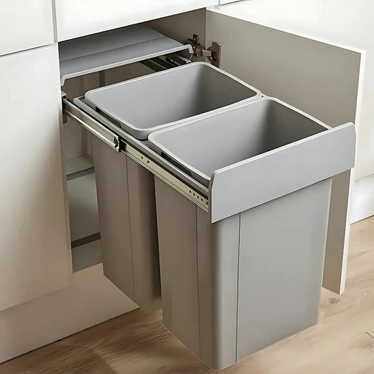 Imperial under-sink pull-out waste bin with dual 18L compartments, full extension runners, and removable grey bins for easy cleaning.