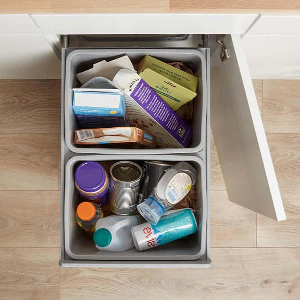 Imperial under-sink pull-out waste bin with dual 18L compartments, full extension runners, and removable grey bins for easy cleaning.