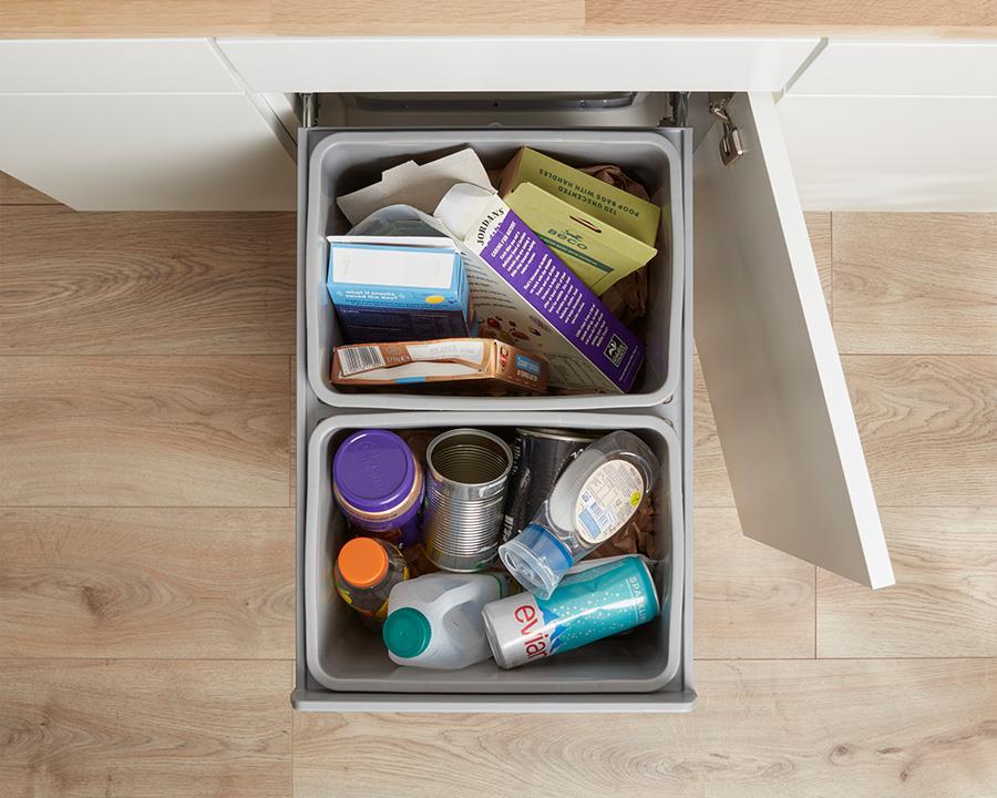 Dual 18 L plastic pull-out kitchen waste bin for 350 mm cabinet — soft-close waste system