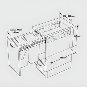 Pull-Out Kitchen Bin – 350mm Cabinet (2×18L)
