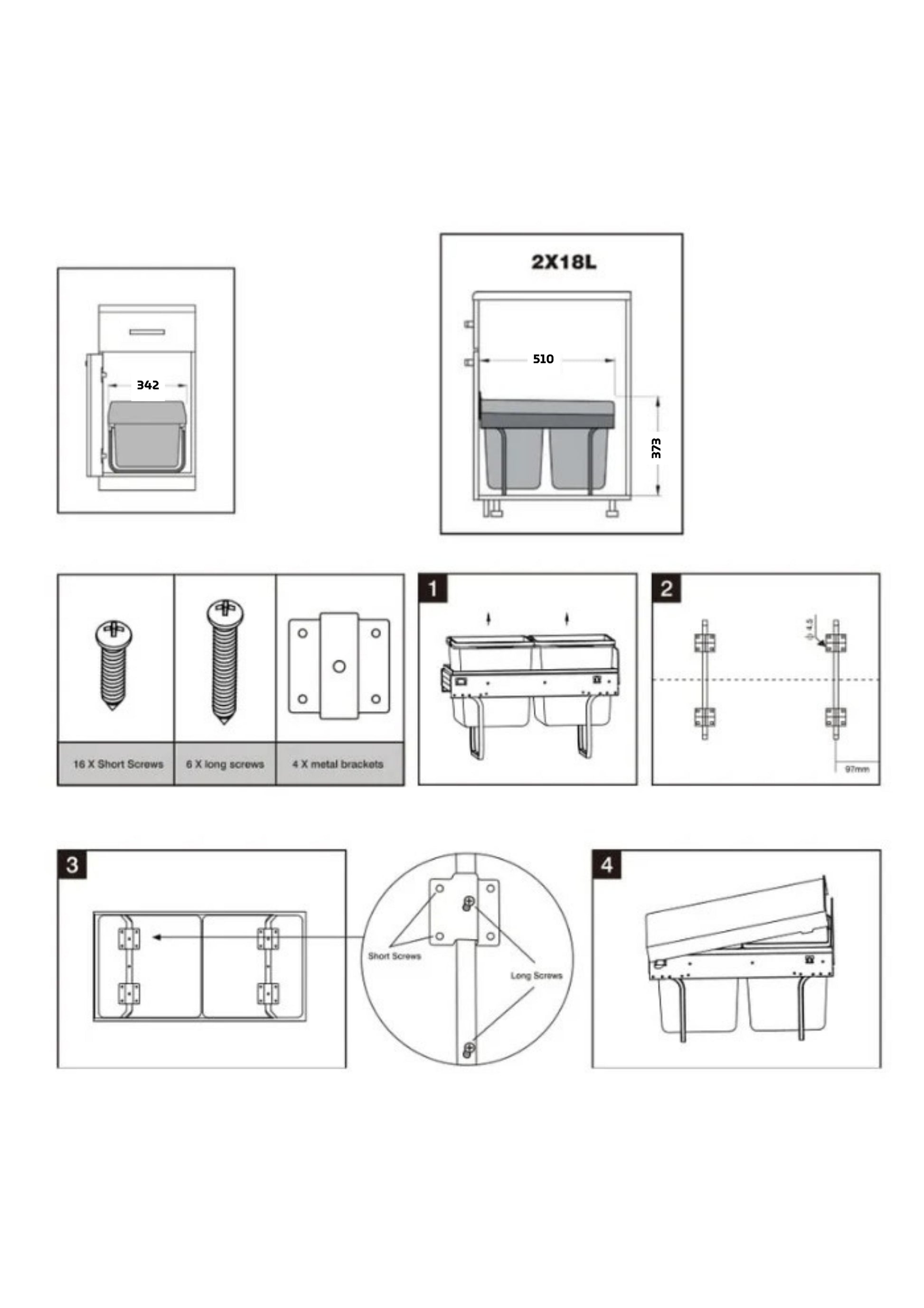 Dual 18 L plastic pull-out kitchen waste bin for 350 mm cabinet — soft-close waste system