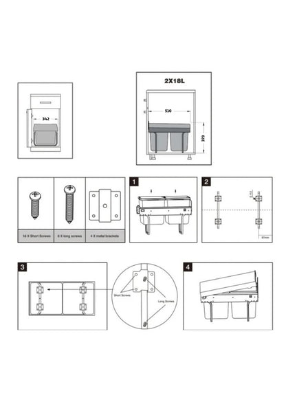 Dual 18 L plastic pull-out kitchen waste bin for 350 mm cabinet — soft-close waste system