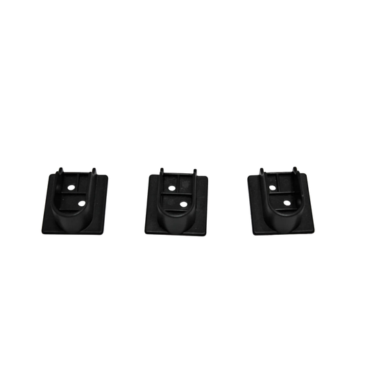 Black plastic U flange bracket for 16mm wardrobe round rail, providing secure closet rod support and easy wardrobe hanging installation