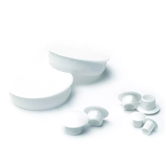 White nylon 5 mm hole cover caps – furniture and cabinet hole plug caps for shelving and wardrobe installations