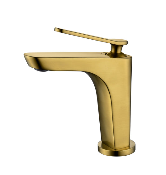 Imperial luxury brushed brass basin mixer tap for bathroom vanities, featuring a modern single lever design with smooth water flow and precise temperature control.