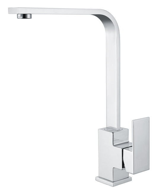 Imperial luxury chrome square kitchen mixer tap with flat tube spout, modern single lever sink faucet for smooth water flow and contemporary kitchens.