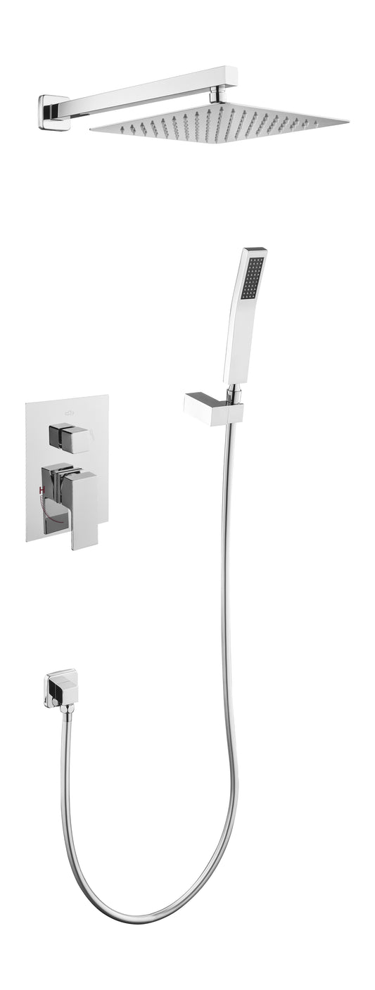 Imperial luxury chrome concealed shower set with overhead rain shower, handheld shower, and built-in mixer, designed for modern bathrooms with a sleek concealed installation and smooth water control.