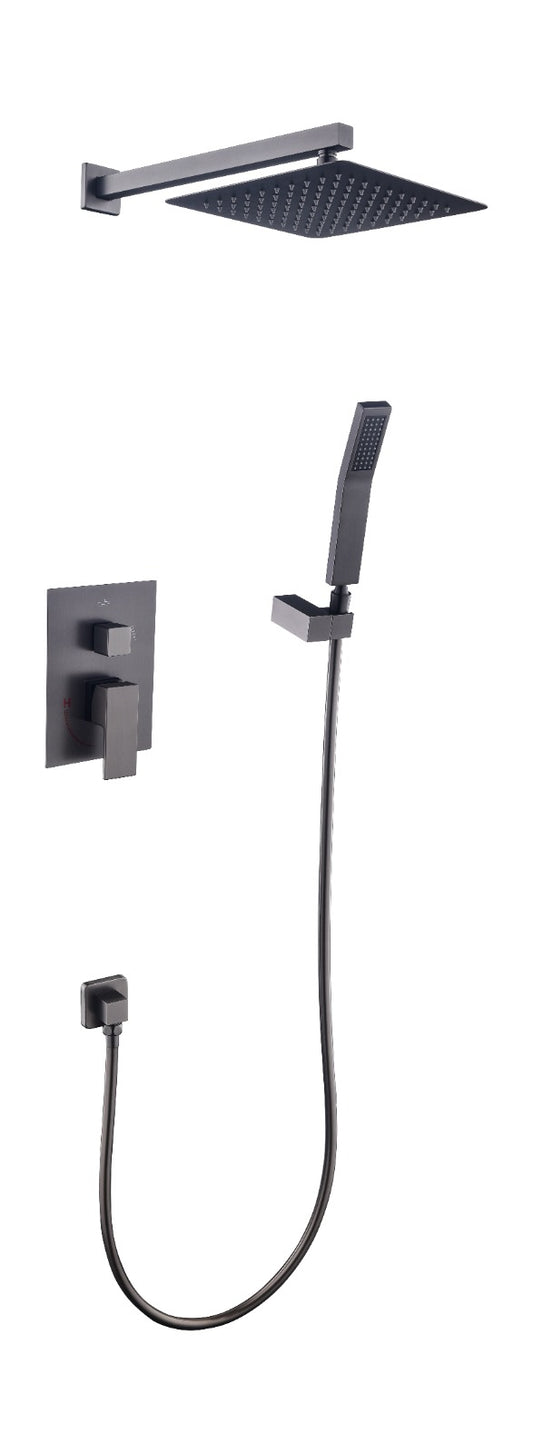 Imperial luxury matte black concealed shower set with overhead rain shower, handheld shower, and built-in mixer, designed for modern bathrooms with a sleek concealed installation and smooth water control.