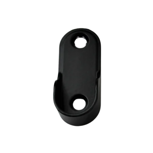Matte black 16mm oval wardrobe rail end flange bracket for secure closet rod support and hanging rail installation