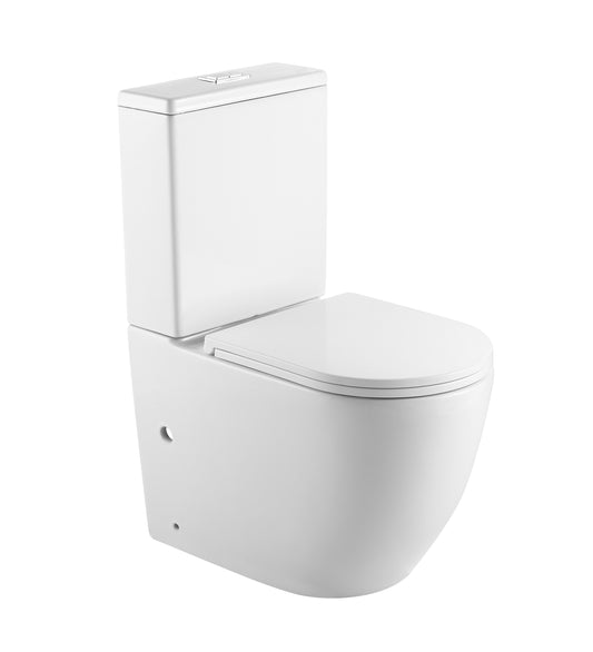 Two piece washdown toilet suite with dual flush system for efficient water-saving performance and modern bathroom design