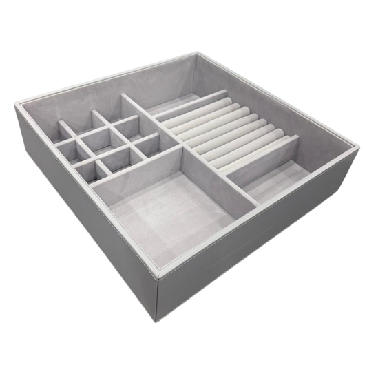 Grey felt jewellery and accessory drawer tray for organised storage, 366 x 366 x 95mm