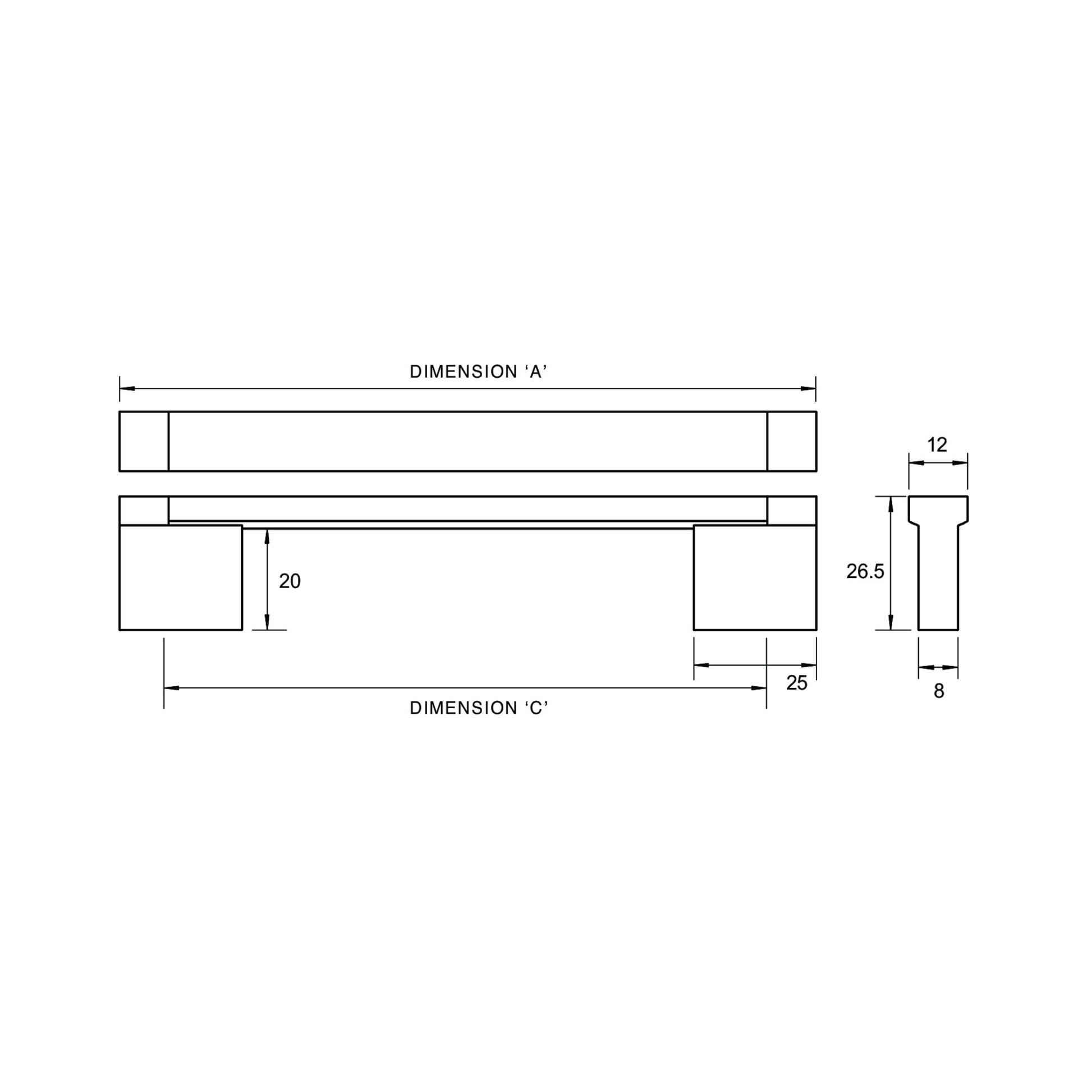 Kethy 12mm stainless steel flat top handle – modern slim cabinet handle for kitchens, wardrobes, and furniture