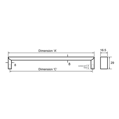 Kethy 16.5mm polished stainless steel flat top handle – modern slim cabinet handle for kitchens, wardrobes, and furniture