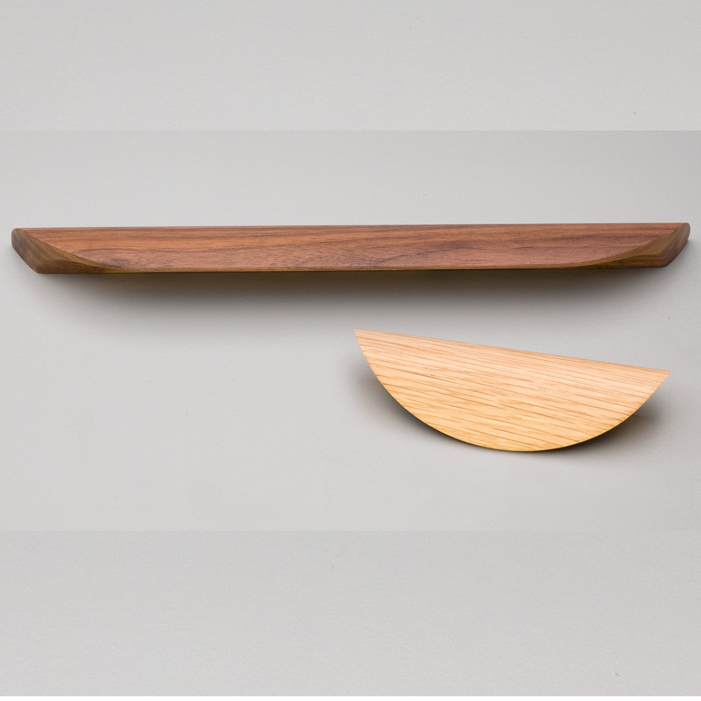 Kethy Archive finished timber curved cabinet and drawer pull handle in ash, oak, walnut or dark brown stain