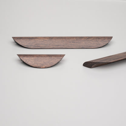 Kethy Archive finished timber curved cabinet and drawer pull handle in ash, oak, walnut or dark brown stain