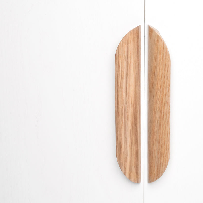 Kethy Archive finished timber curved cabinet and drawer pull handle in ash, oak, walnut or dark brown stain