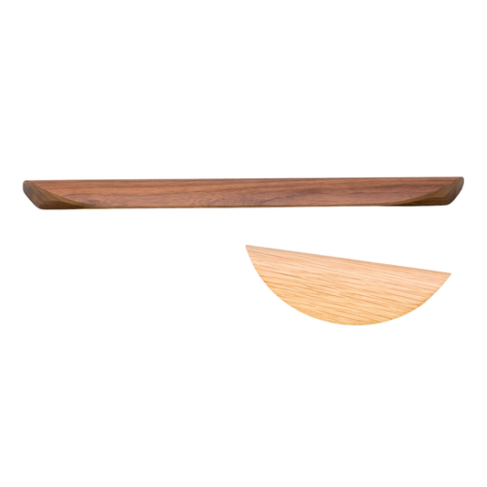 Kethy Archive finished timber curved cabinet and drawer pull handle in ash, oak, walnut or dark brown stain