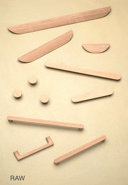 Kethy Archive unfinished raw oak timber curved cabinet and drawer pull handle