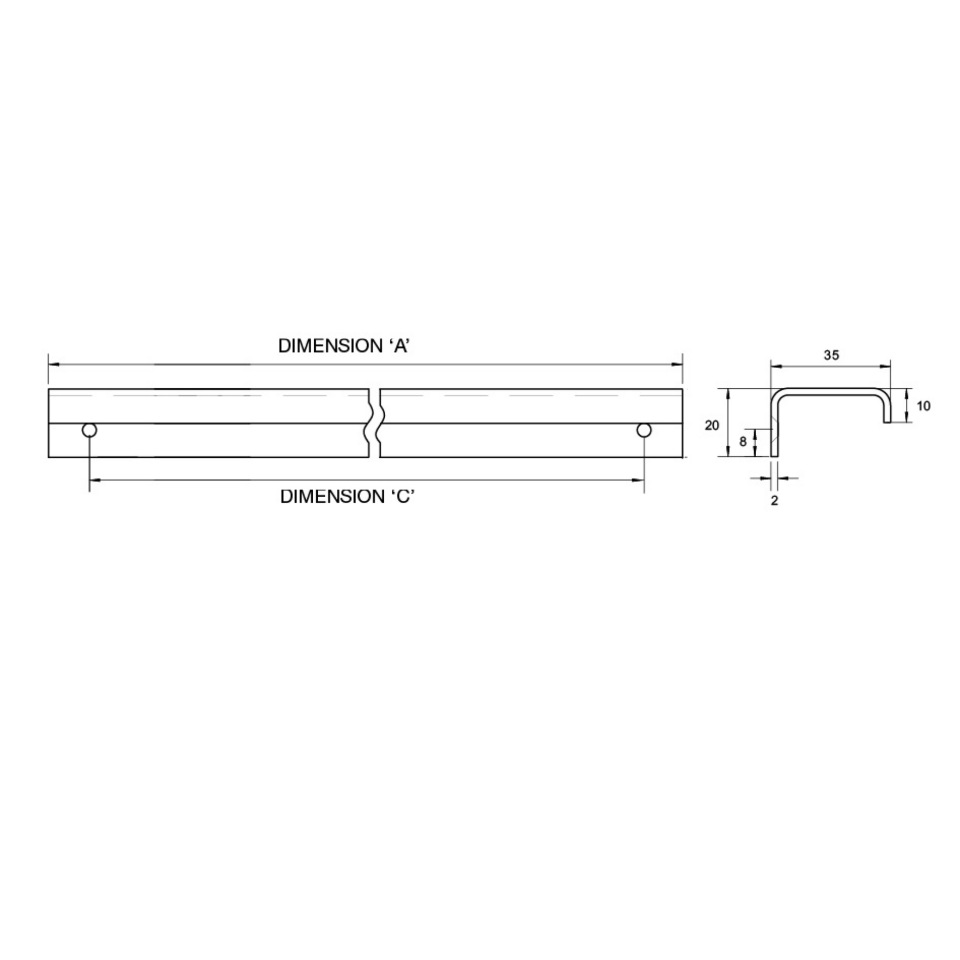 Kethy Modena stainless steel edge pull handle for kitchen cabinets and drawers, modern minimalist lip pull for joinery and cabinetry applications