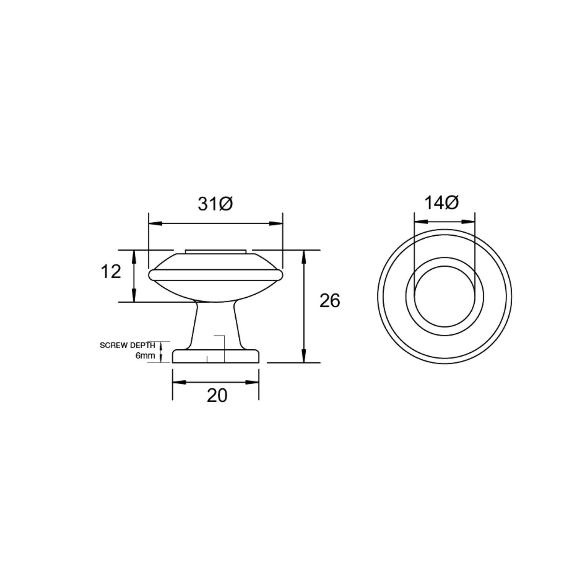 Kethy Round Hampton 31mm cabinet knob with modern round design for kitchen cupboards, drawers, and furniture doors