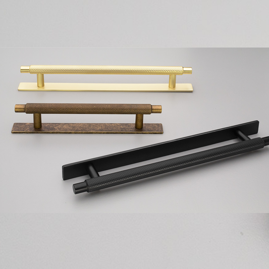 Kethy Herning die-cast zinc cabinet handle with backplate in Antique Bronze, Brushed Gold and Black Matt finishes